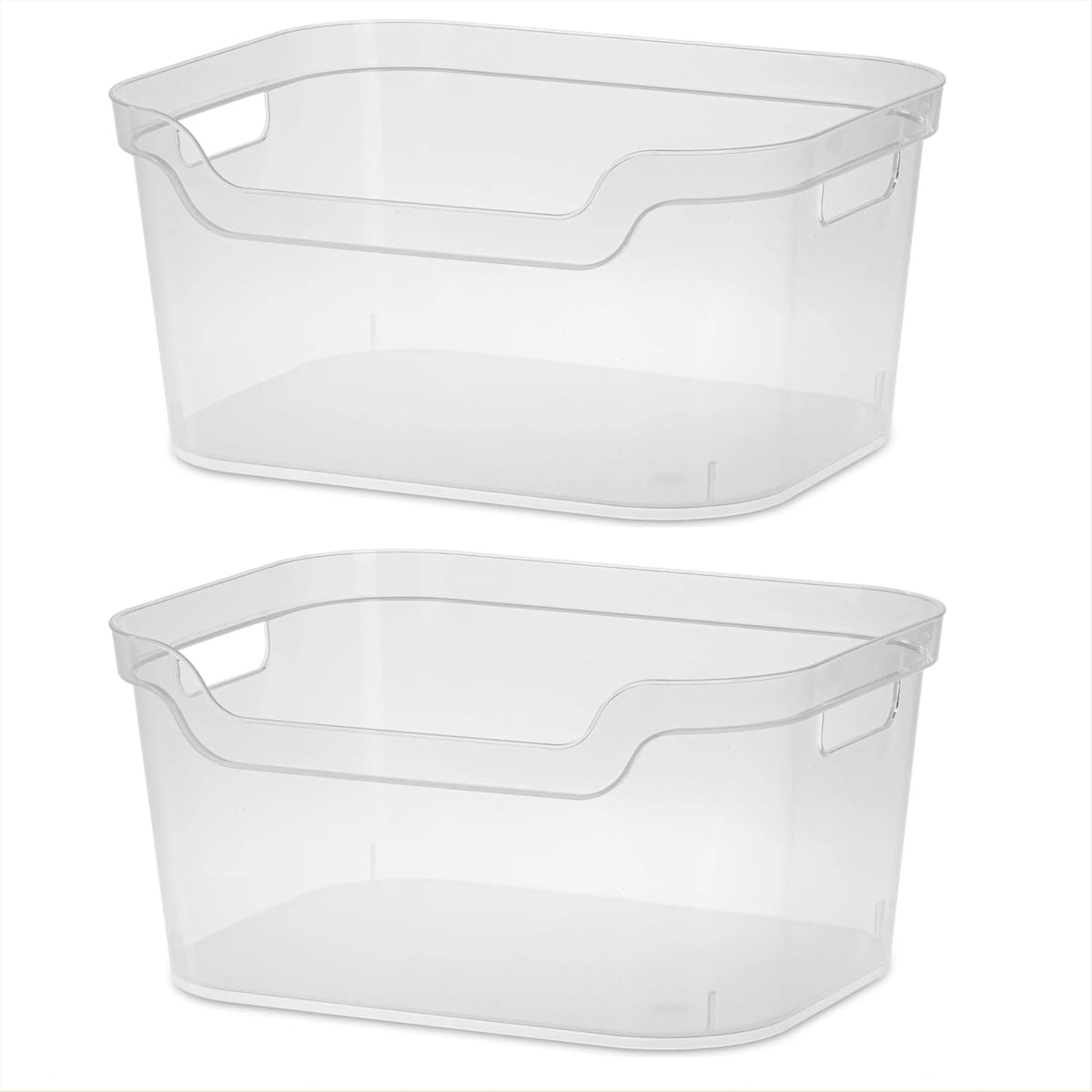 （2 Pack） Clear Plastic Storage Bin, Large Open Organizer Bin with Handles, 14.25" L Easy Access Pantry & Closet Organizer, See-Through Container for Home Office