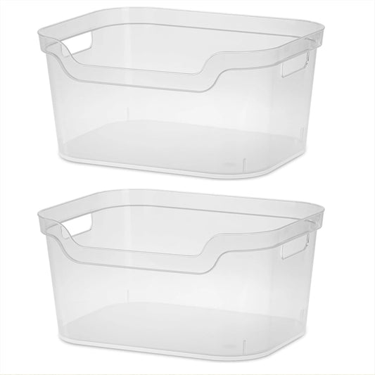 （2 Pack） Clear Plastic Storage Bin, Large Open Organizer Bin with Handles, 14.25" L Easy Access Pantry & Closet Organizer, See-Through Container for Home Office