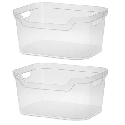 Clear Plastic Storage Bin, Large Open Organizer Bin with Handles, 14.25" L Easy Access Pantry & Closet Organizer, See-Through Container for Home Office