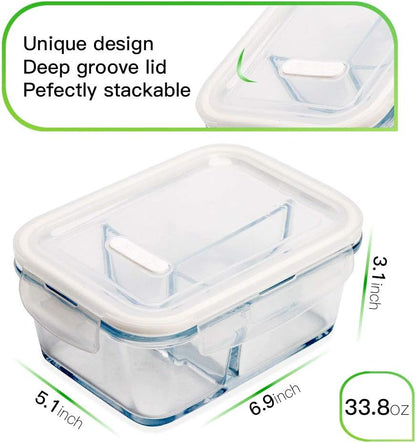 DAS TRUST 3 Pack Bento Box Glass Meal Prep Containers - 3 Compartment Glass Food Storage Containers with Lids - Lunch Box Meal Prep Bowls - Oven Safe