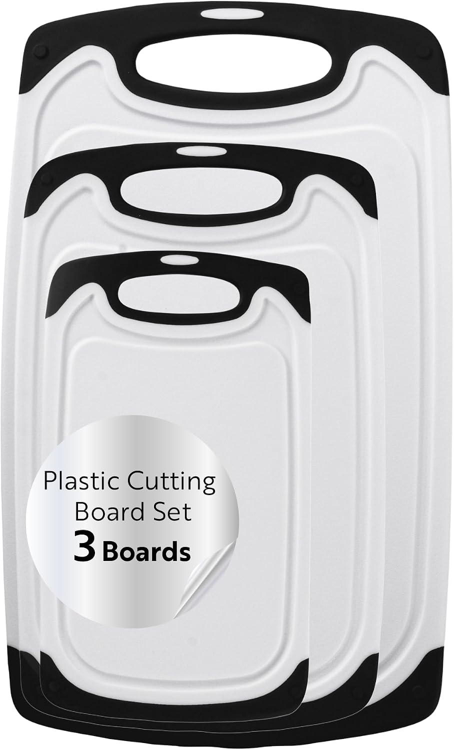 Restaurantware Cutting Board Set 15.7 x 9.6 x 1.1 Inches Plastic, Non-Slip Reversible Chopping Board Knife-Friendly Food Prep Board White