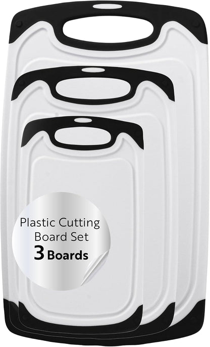 Restaurantware Cutting Board Set 15.7 x 9.6 x 1.1 Inches Plastic, Non-Slip Reversible Chopping Board Knife-Friendly Food Prep Board White