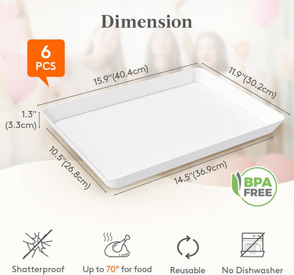 Lifewit 16" x 12" Extra Large Plastic Serving Trays for Party, 4 Pack Reusable White Food Platters for Cookies, Desserts, Fruit, Appetizers & Charcuterie, BPA-Free Catering Trays for Parties & Buffets