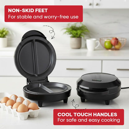 Dual Zone Electric Omelette Maker 2026|Non-Stick Double Omelet Pan with Fast Heating|Perfect for 2 Eggs,Breakfast Sandwiches,Frittatas|1000W Compact Kitchen Appliance (Black)