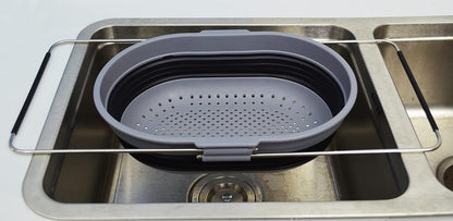 SAMMART 5L (1.3 gallon) Expandable & Collapsible Over The Sink Rectangular Colander (1, White/Grey)