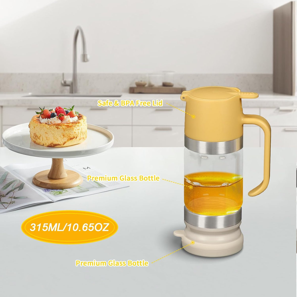 Tefola Glass Honey Dispenser No Drip - 10.65 OZ Honey Jar with Handle, Clear Honey Pot Syrup Dispenser for Coffee or Tea, Black