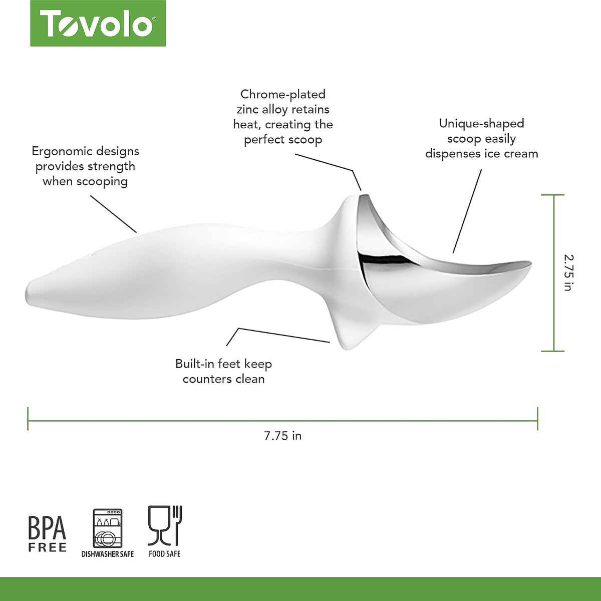 Tovolo Ice Cream Scoop Stratus Blue Dishwasher Safe Heavy Duty Ice Cream Scooper with Elevated Tilt Up Design, Heat Retaining Ice Cream Scoops with Non Slip Handle for Cookie Dough, Gelato, Sorbet