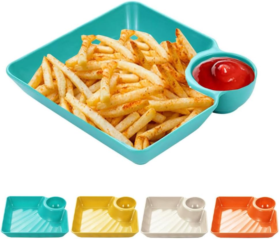 4 Pcs Chips and Salsa Serving Dish Plates, Veggie Platter Dipping Serving Trays with Sauce Rack for Buffet Family Party Appetizer Sushi Taco Salsa Charcuterie Barbecue Plate, Reusable (White 4PCS)