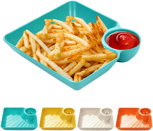 4 Pcs Chips and Salsa Serving Dish Plates, Veggie Platter Dipping Serving Trays with Sauce Rack for Buffet Family Party Appetizer Sushi Taco Salsa Charcuterie Barbecue Plate, Reusable (White 4PCS)