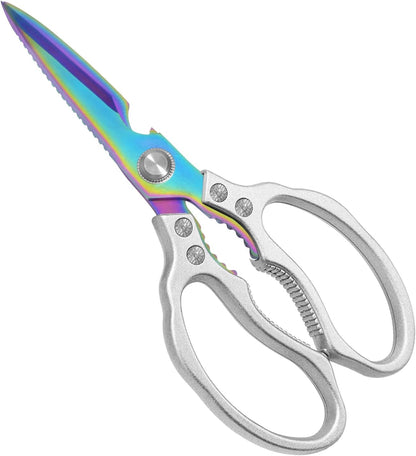 CGBE Kitchen Scissors, Multi-Purpose Kitchen Shears, Heavy Duty Dishwasher Safe Food Scissors for Chicken, Poultry, Fish, Meat & Herbs with Non-Slip Grips - Sliver