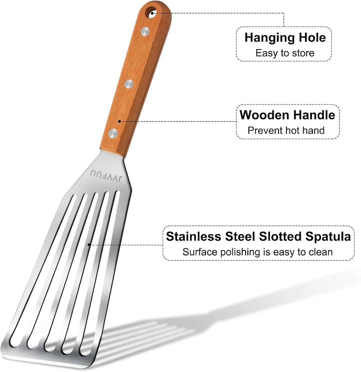 11" Stainless Steel Slotted Fish Spatula with Wood Handle | Perfect for Nonstick Pans, Grilling Salmon, Flipping Eggs & Pancakes; Heat Resistant, Easy Clean Kitchen Gadget
