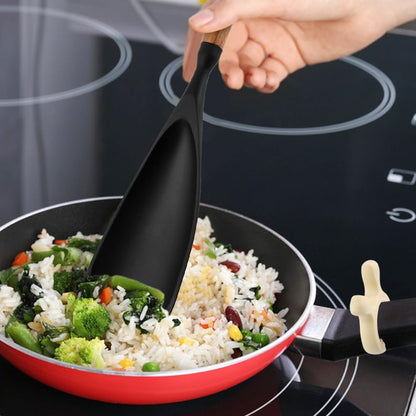 2Pack Cooking Spoon, Silicone Spoonula Spatula with Wooden Handle