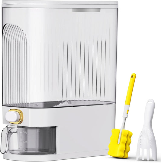 Rice Dispenser,22Lbs-25Lbs Rice Container with Measuring Cup, Upgraded Lid Time Dials & Built-in Fresh Box Rice Container Storage for Home Kitchen Pantry Stores Rice - White Capacity 22Lbs-25Lbs