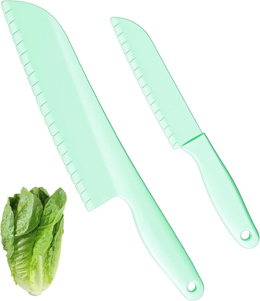 2 Pcs Plastic Lettuce Knife, Lettuce Knife to Prevent Browning Kitchen Cooking Plastic Serrated for Veggies, Salad, Fruit, Cake, Bread and More