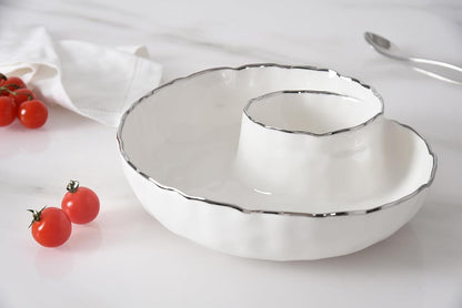 Pampa Bay Portofino Plata, Round Chip & Dip, 9.5” D x 2.75" (White and Gold)