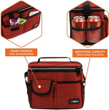 opux Insulated Lunch Bag for Men Women, Leakproof Black Lunch Box for Work, Portable Soft Lunch Cooler Bag with Shoulder Strap, Adult Lunchbox Lunch Pail for Kid Boy Girl School, 14 Can/8L