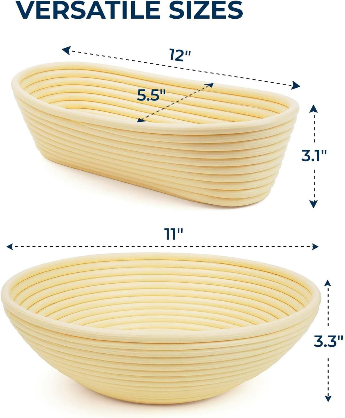 Banneton Proofing Basket Set, Sourdough Bread Baking Supplies (Plastic)