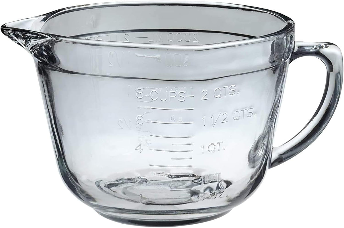 Anchor Hocking Batter Bowl, 2 Quart Glass Mixing Bowl with Red Lid