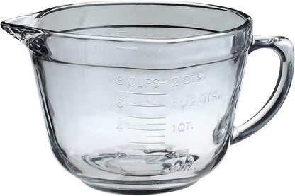 Anchor Hocking Batter Bowl, 2 Quart Glass Mixing Bowl with Red Lid