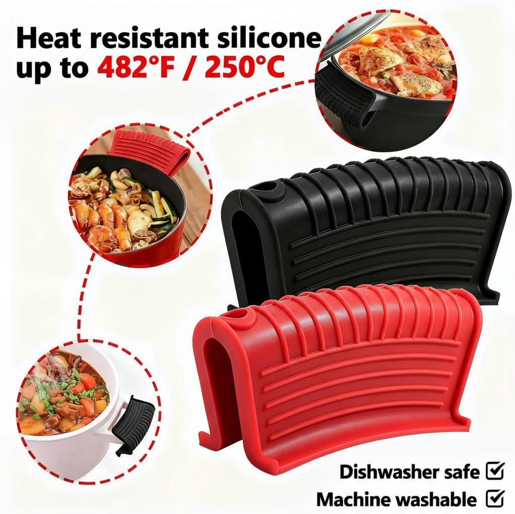 3 Pack Silicone Cast Iron Skillet Handle Cover - Heat Resistant Pot Handle Sleeve Grip for Frying Pans, Griddles, Dutch Ovens & Baking Sheets (Red)