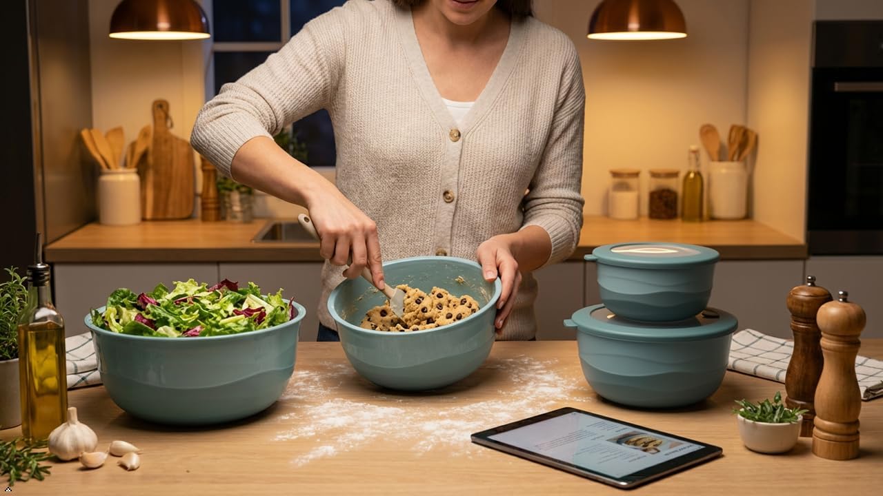 Pera Mixing Bowls with Lids, 8-Piece Airtight Leak-Proof Nesting BPA-Free Bowl Set for Kitchen & Food Storage, Large 4200ml Capacity, Microwave & Dishwasher Safe