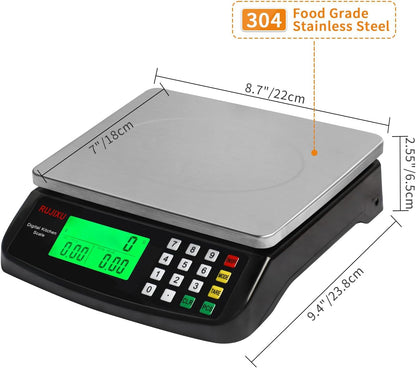 Large Digital Kitchen Scale 30KG Commercial Food Scale 66LB for Baking Bread Meat Stainless Steel Price Computing Scale LCD Display,Prep Counting Scale for Parts and Coins Adapter Included