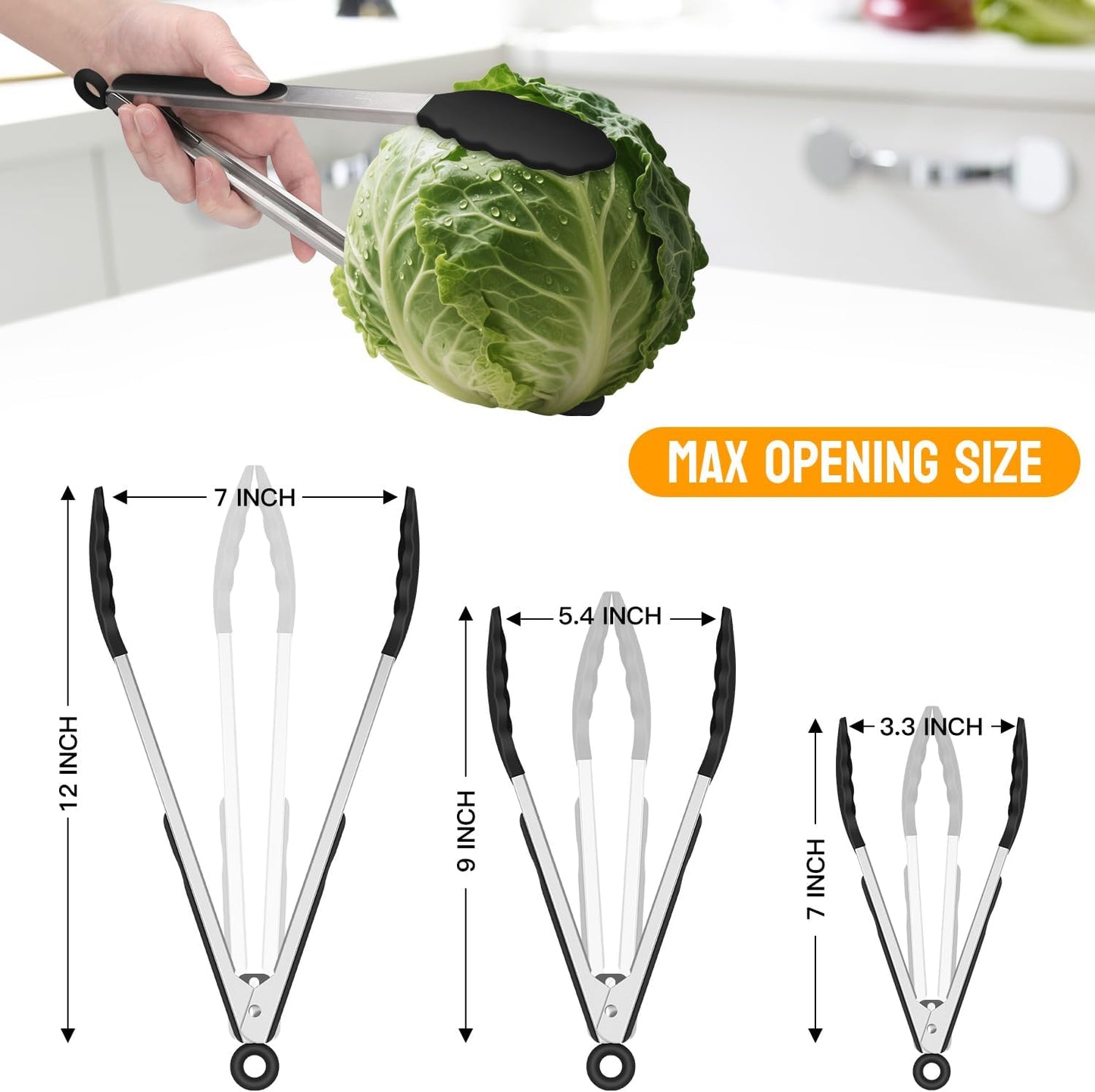 HOTEC Premium Stainless Steel Locking Kitchen Tongs with Silicon Tips, Set of 2-9" and 12"