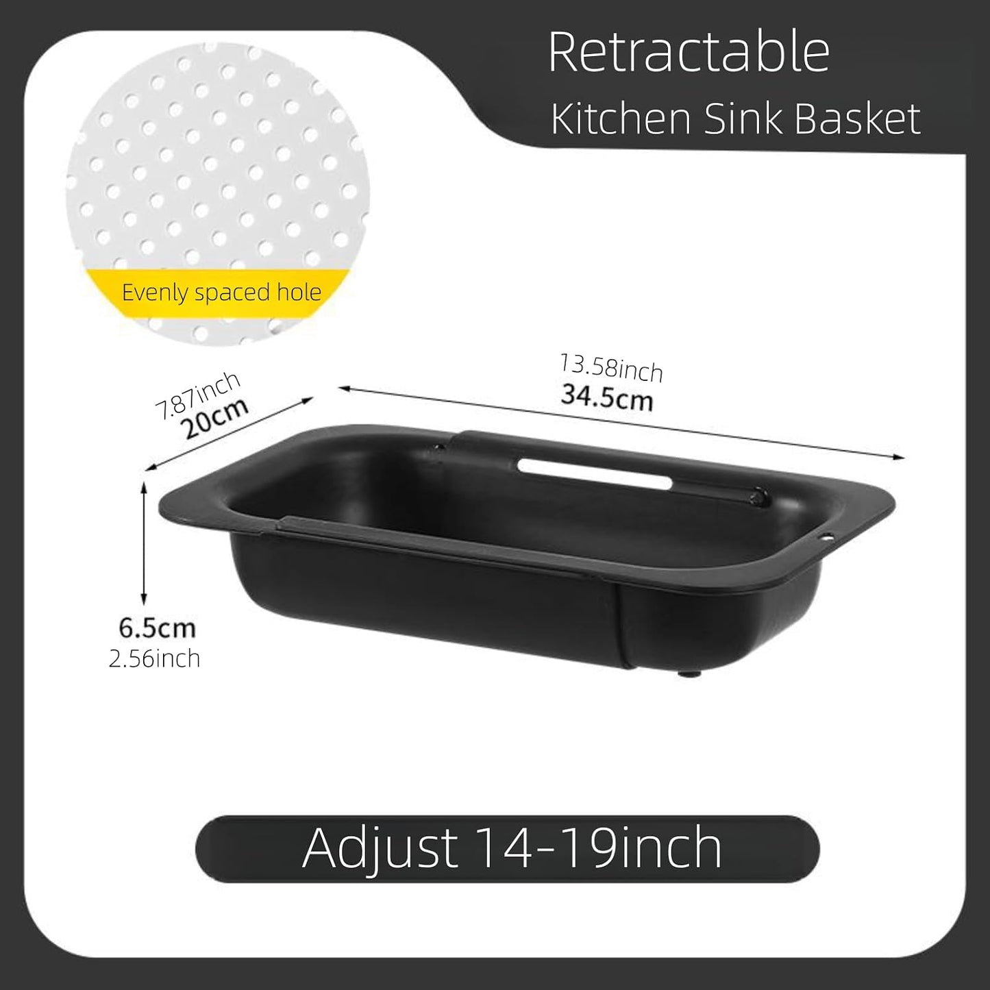 Extendable Over the Sink Colander Strainer Basket, Plastic Retractable Kitchen Sink Basket - Wash Vegetables, Fruits, Drain Pasta and Dry Dishes L (black XL)