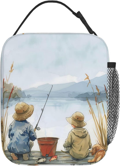 Reusable Sea Otter and Water Lily Lunch Box for Kids Girls Boys Women Adult, Insulated Cute Lunch Bag,Polyester Cooler Handbags Case for School Picnic Work Travel Outdoor Beach or Hiking