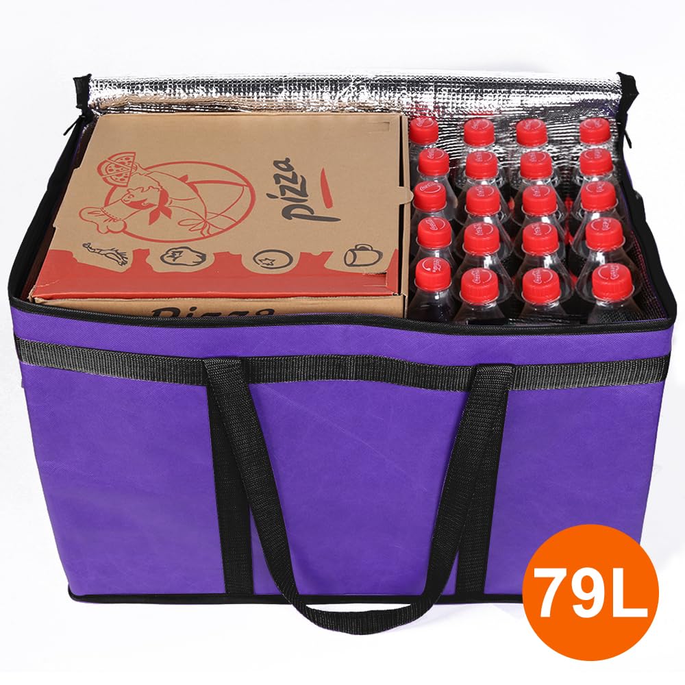 Bodaon Insulated Food Delivery Bag, XXXL Pizza Delivery Bags for Hot and Cold Food, Commercial, Large Capacity Reusable Warming Bag, Catering Cooler Bag for Rideshare, Warmers for Parties (Black, 1Pk)