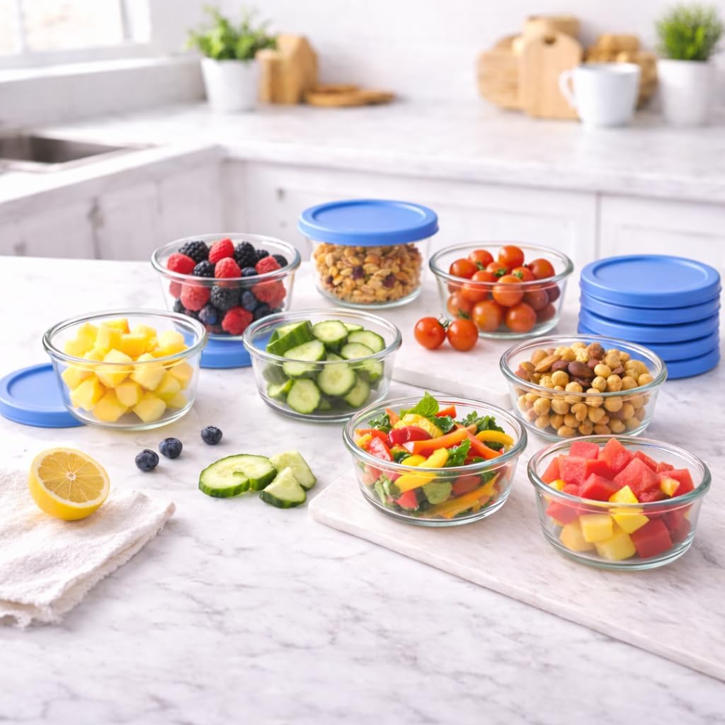 6-Piece Glass Food Storage Containers Set (3 Containers + 3 BPA-Free Lids) | 2-Cup, Leakproof | Microwave, Freezer, Oven & Dishwasher Safe | Ideal for Meal Prep & Pantry Organization, Pistachio