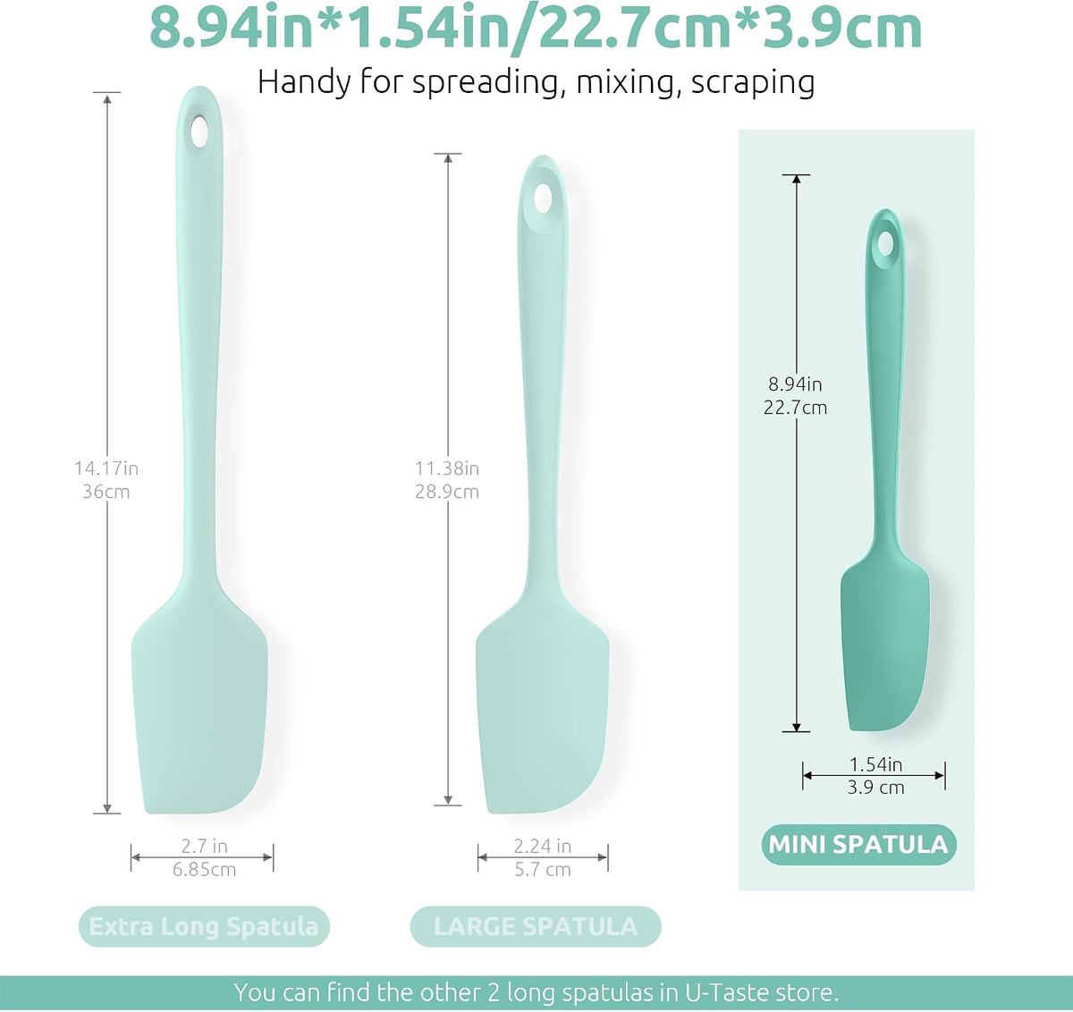 U-Taste Small Mini Silicone Spatula, 9in Rubber Jar Bowl Scraper, Black