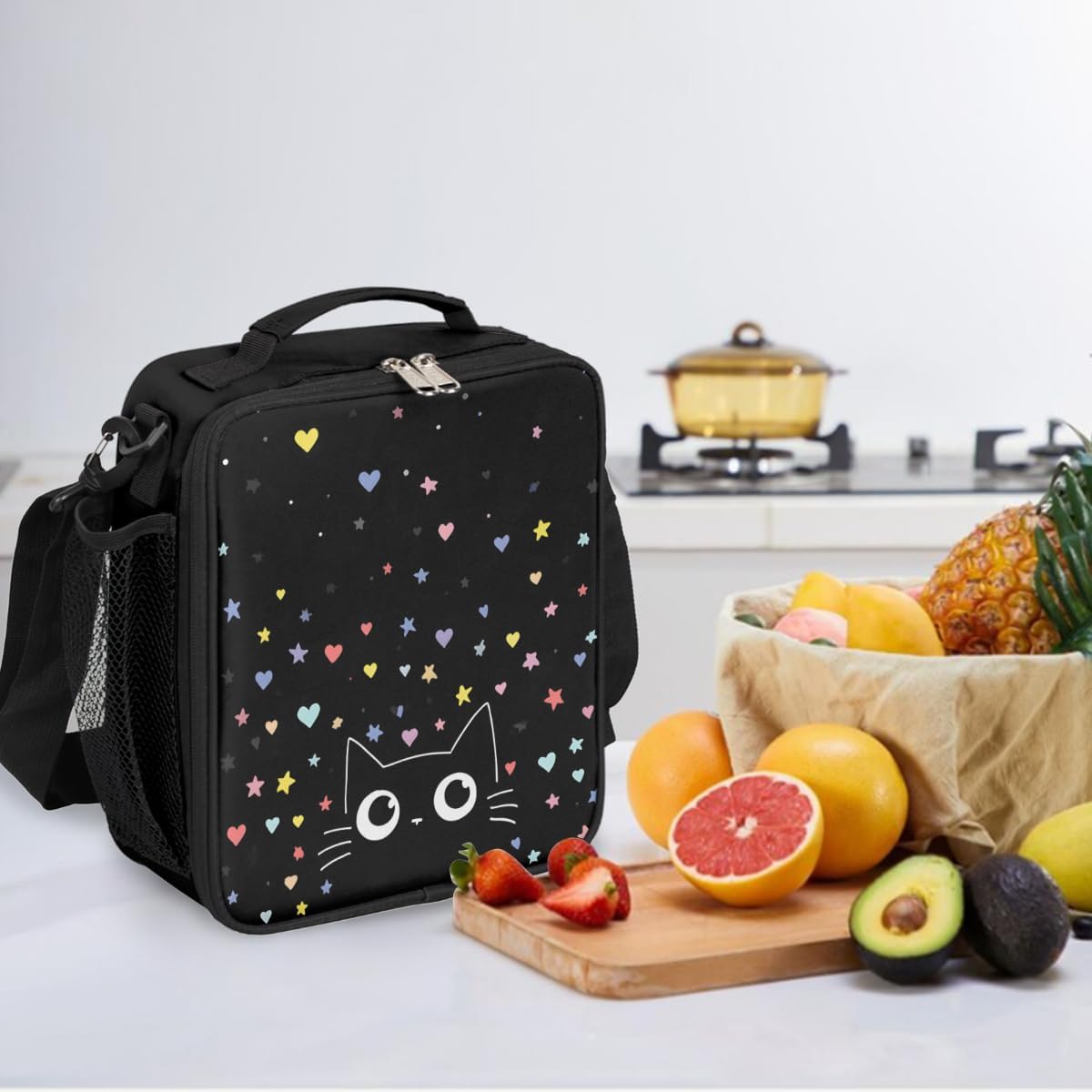 cfpolar Skull Skateboard Lunch Box for Boys Girls, Insulated Lunch Bags for Kids Reusable Mini Cooler Lunch Tote Lunchbox Thermal Meal Tote Kit with Shoulder Strap for Work School Picnic