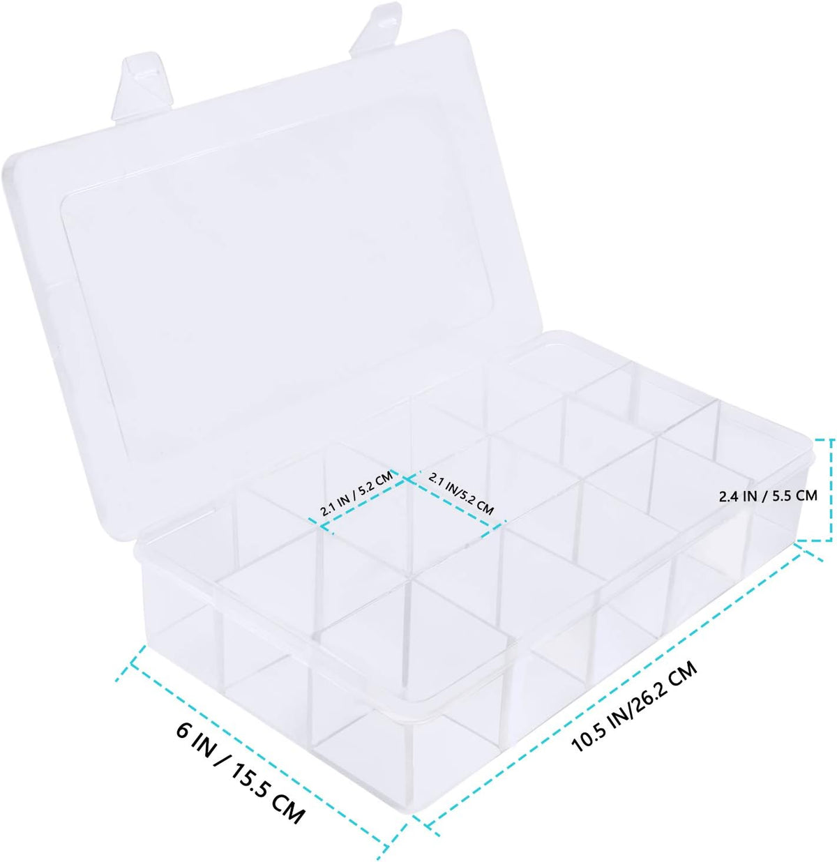 Gospire 15 Large Grids Clear Plastic Jewelry Box Organizer Storage Container with Removable Dividers (15 Grids - Clear)