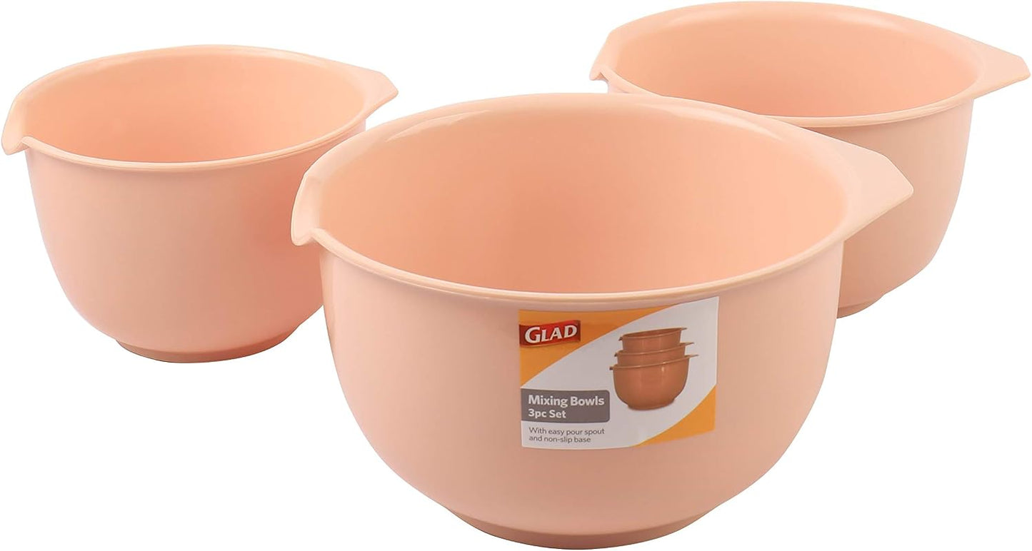 Glad Mixing Bowls with Pour Spout, Set of 4 - Nesting Plastic Bowls (1.2qt, 1.9qt, 2.8qt, and 3qt with Handle) - Non Slip Base, Dishwasher Safe Kitchen Cooking and Baking Supplies, Green