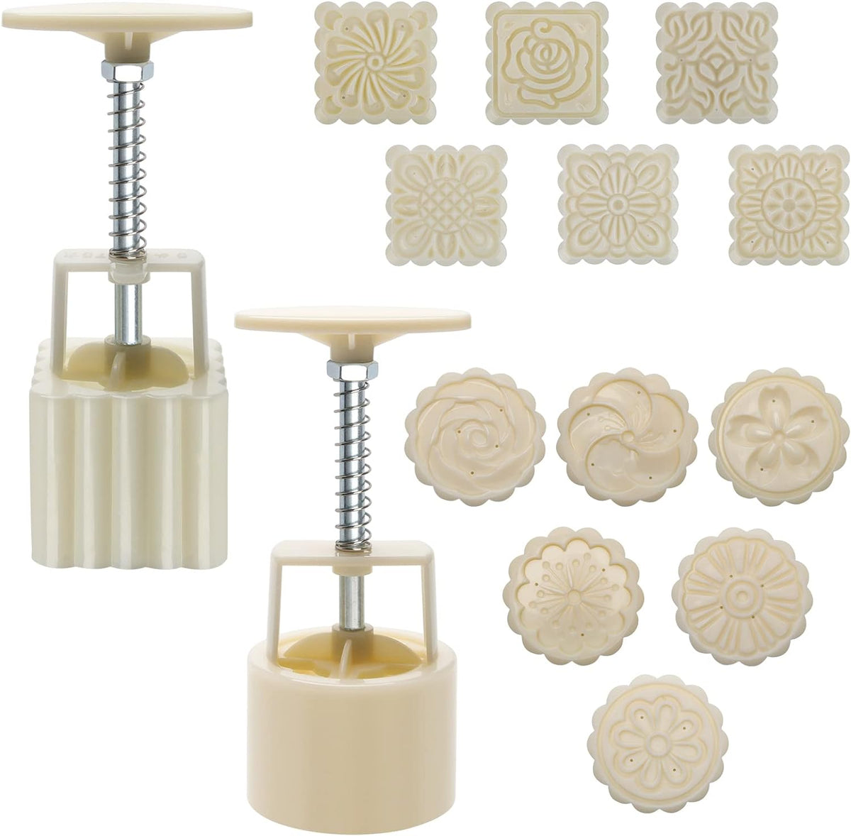 Luxiv 50g Mooncake Mold Set, 12 Patterns Round And Square Hand Press Molds
