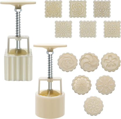 Luxiv 50g Mooncake Mold Set, 12 Patterns Round And Square Hand Press Molds