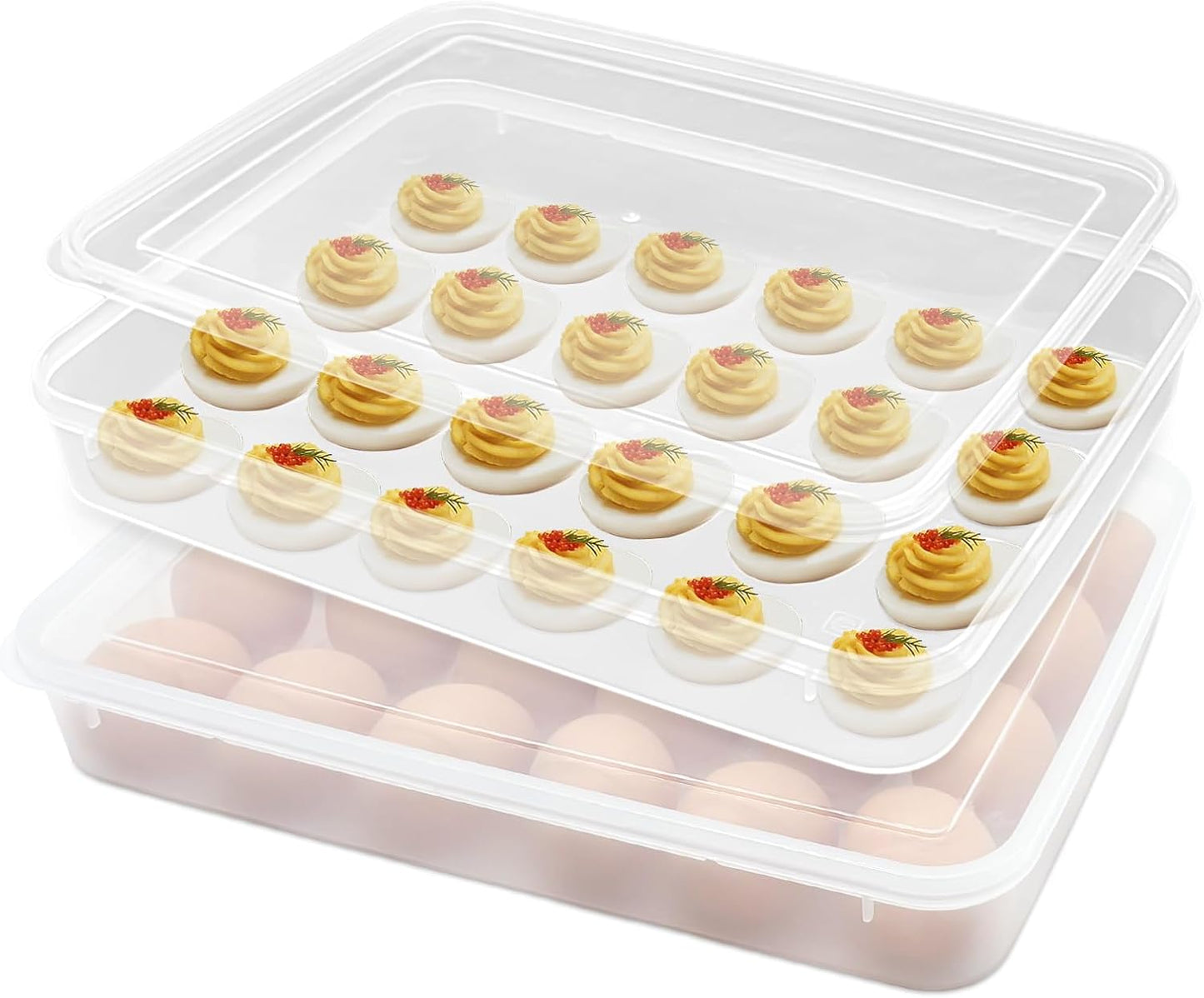 2 Pack Egg Trays with Lid,Easter Egg Containers,Deviled Egg Containers with Lid,Egg Tray Holder Carrier for 48 Eggs for Home Party Kitchen Supplies Refrigerator Storage