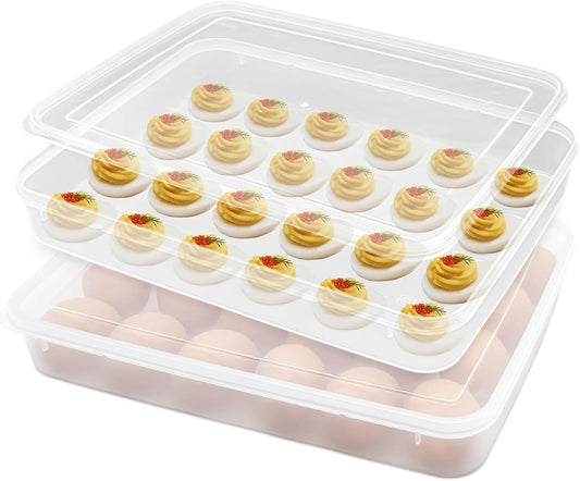 2 Pack Egg Trays with Lid,Easter Egg Containers,Deviled Egg Containers with Lid,Egg Tray Holder Carrier for 48 Eggs for Home Party Kitchen Supplies Refrigerator Storage