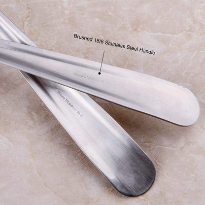 IMEEA 10 Inch Flat Bottom Scraping Cooking Spoon Set of 2, 18/8 Stainless Steel Slotted & Solid Stirring Spoon, Flat Edge Kitchen Spoon for Stir Fry, Sauce, Soup, Instant Pot
