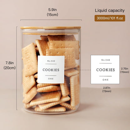 CZZGSM Set of 6 Glass Flour and Sugar jars with 132 Kitchen Pantry Labels - Thicken Large Glass Storage containers with Airtight Bamboo Lid - Rice Canisters for Salt Coffee - 100OZ/54OZ/27OZ