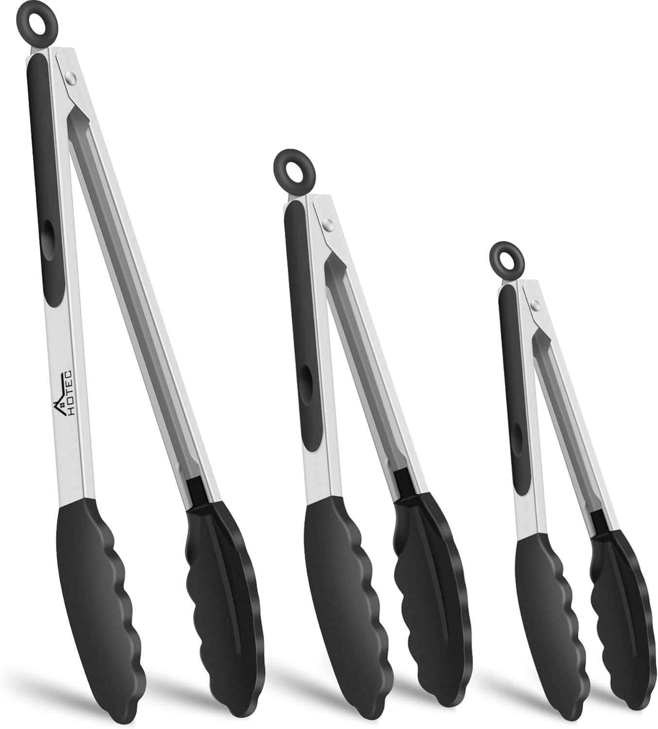 HOTEC Premium Stainless Steel Locking Kitchen Tongs with Silicon Tips, Set of 2-9" and 12"