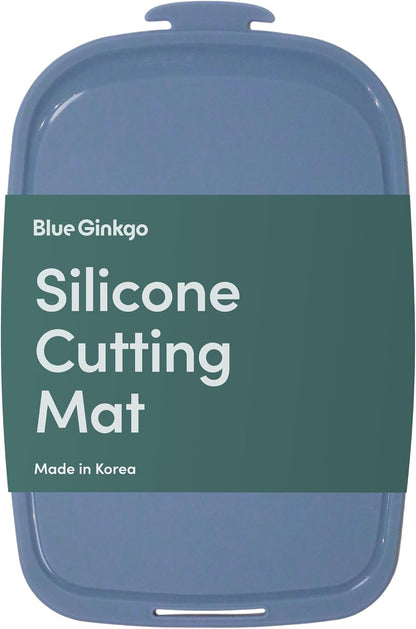 Blue Ginkgo Silicone Cutting Boards – Set of 3 (Small, Medium, Large) – Double-Sided, Thick, Flexible, Non-Slip, BPA Free – Juice Grooves, Dishwasher Safe (Made in Korea, Grey)