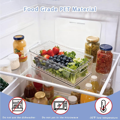 2 Pack Fruit Storage Containers for Fridge with Lid & Drain Basket | 3-in-1 Wash-Drain-Store – BPA-free clear containers keep berries/strawberries fresh, ready-to-eat in fridge.