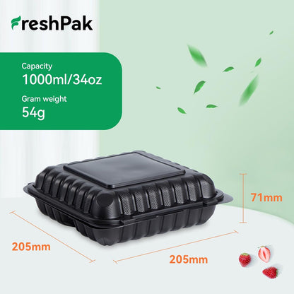Meal Prep Container Reusable 40 Pack 34oz - Shrink Wrap Leakproof | Portion Control Leftover Plastic Food Containers with Lid | BPA Free Freezer & Microwave Safe | 4 Compartment Takeout Boxes