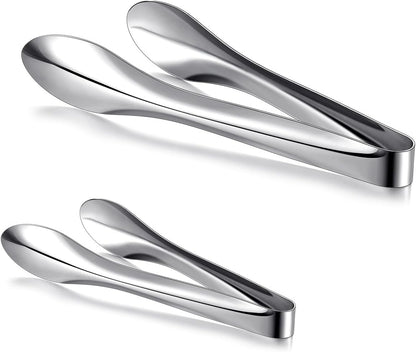 2 Pack Polished Stainless Steel Serving Tongs 9 and 12 Inch Metal Food Silver Tong for Buffet Salad BBQ Grilling Heavy Duty Kitchen Utensils for Cooking Catering Wedding Party