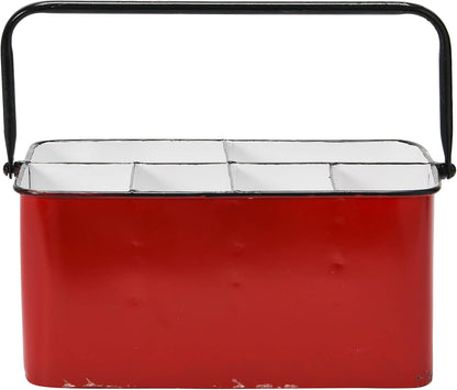 Creative Co-Op Farmhouse Metal Storage Caddy with 6 Compartments and Handle, Distressed Blue and White
