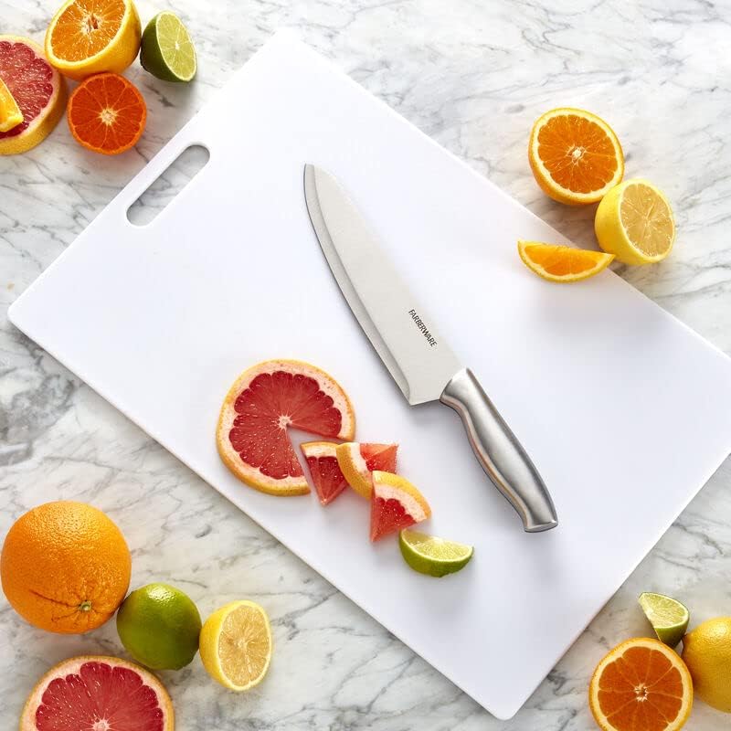 FARBERWARE Large Cutting Board, Dishwasher- Safe Plastic Chopping Board for Kitchen with Easy Grip Handle, 11in by 14in, White