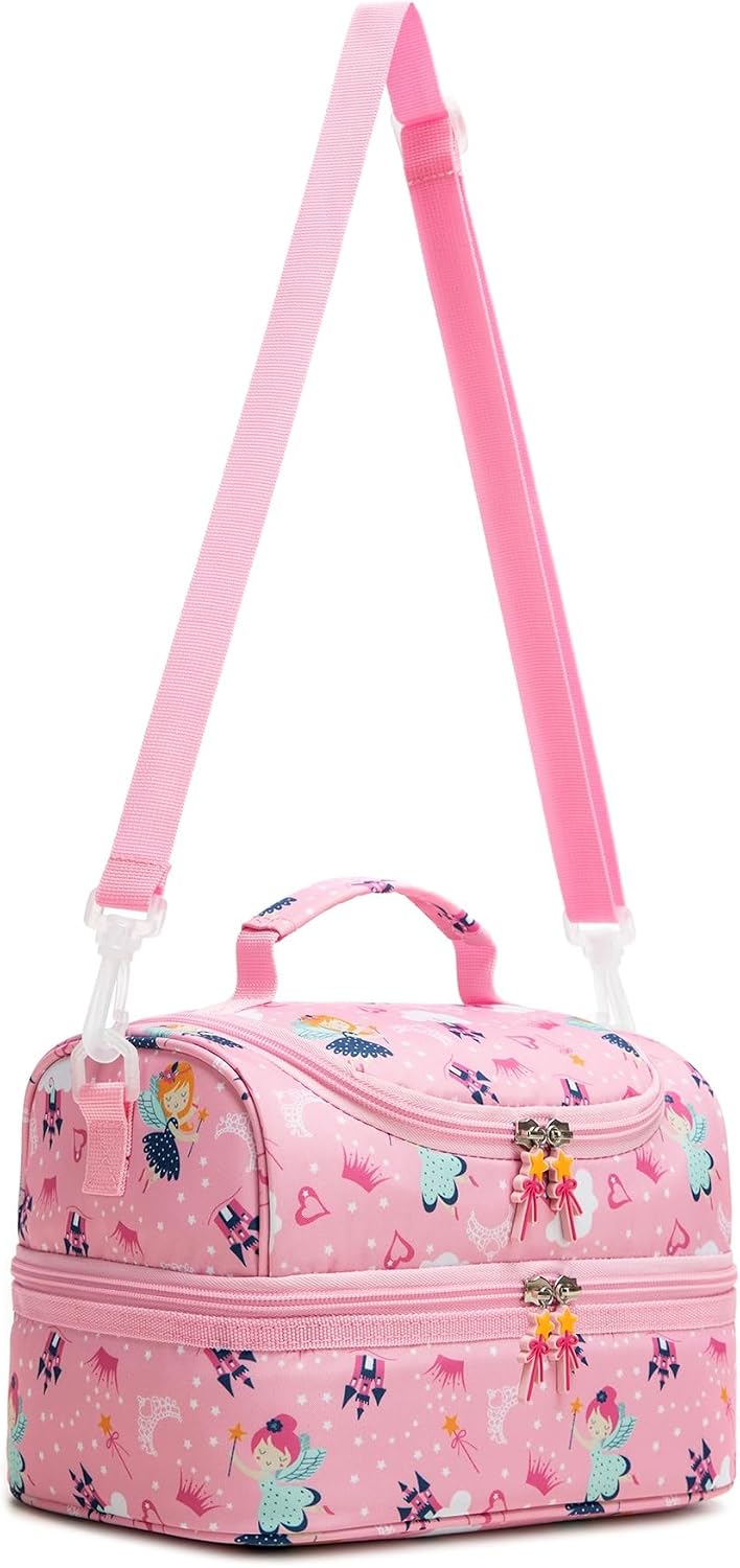 Insulated Kids Dual Compartment Lunch Bags Tote for Girls Boys Toddler School Picnic Food Cooler Thermal with Strap Lunch Boxes Blue Unicorn