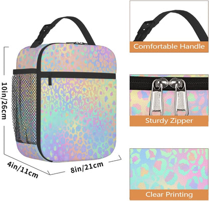Rainbow Leopard Lunch Box Thermal Cooler Bento Tote Bags Portable Insulated Lunch Bag for Girls Teens, Kids Lunch Bags for School Beach Picnic Travel